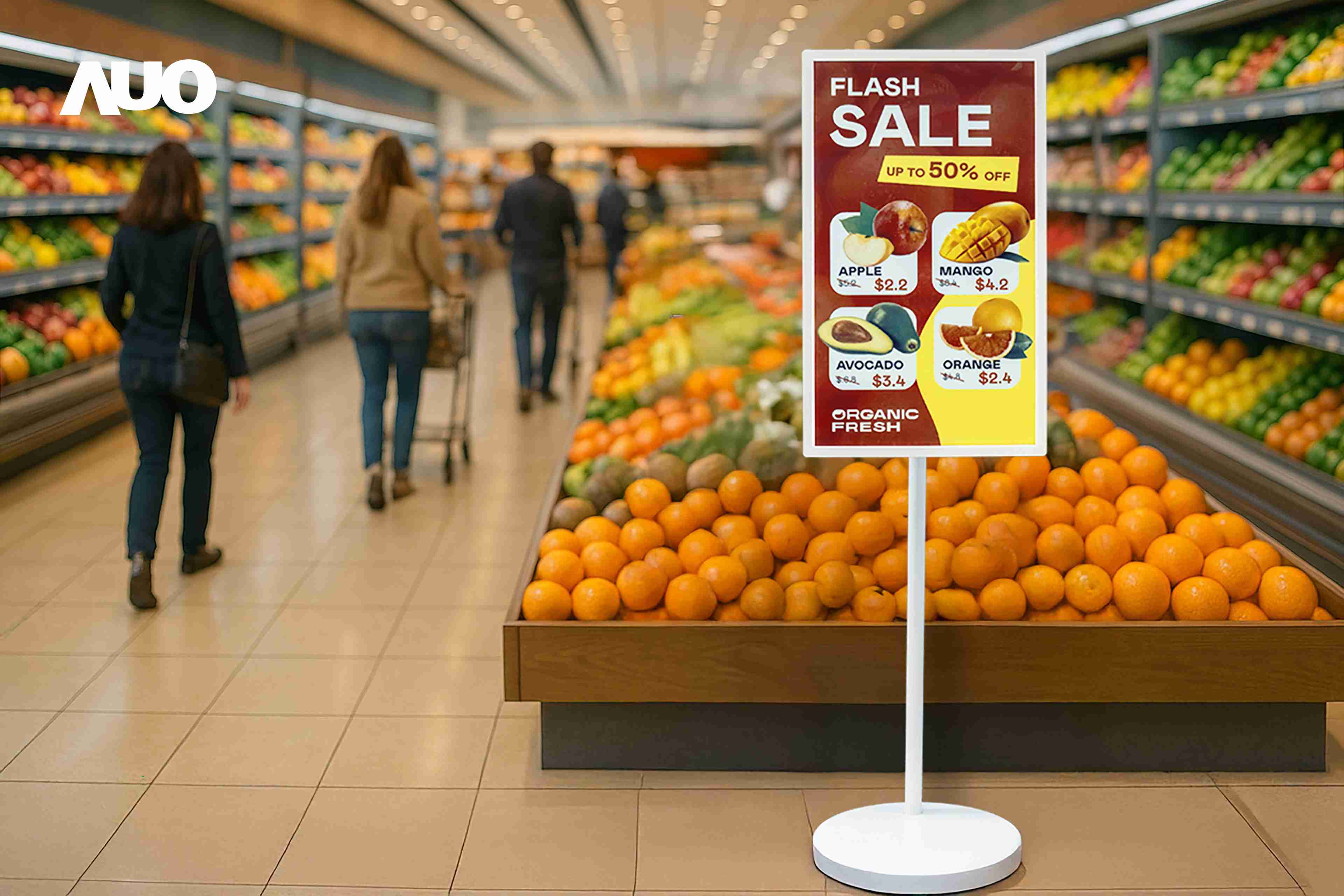 达擎首亮相低功耗、、全彩的〝aecoPost电子纸解决方案〞，，，，仅在更新画面时需要微量的电力驱动，，，无需布建电线的便捷设计，，，使其可灵活应用、、、、随意置放，，，，并可透过云端或行动装置app，，，，轻松管理及排程广告内容，，晋升店头营销利器。。。。